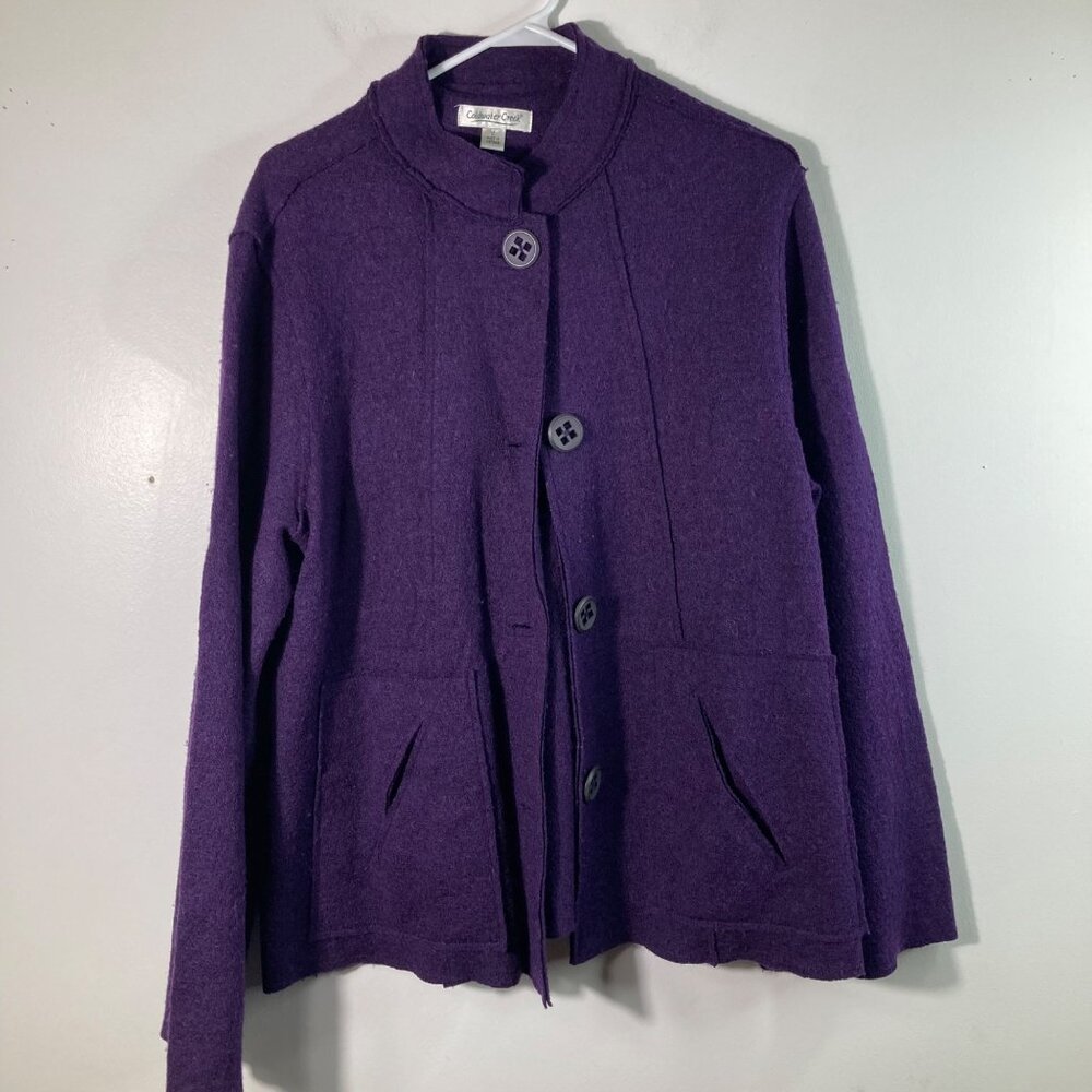 Womens Coldwater Creek Artsy Wool Blend Jacket Purple‎ L Raw Edges
